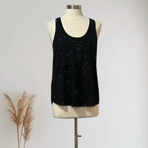 Joie Silk Racerback Top Black Embellished Sequins Size Medium Sleeveless Womens